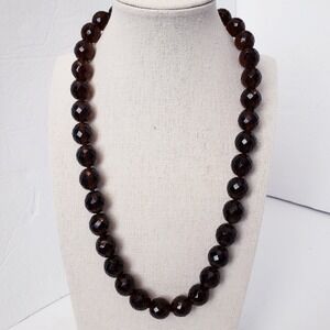Vintage Joan Rivers Acrylic Lucite Brown Faceted Bead Necklace Single Strand 22"